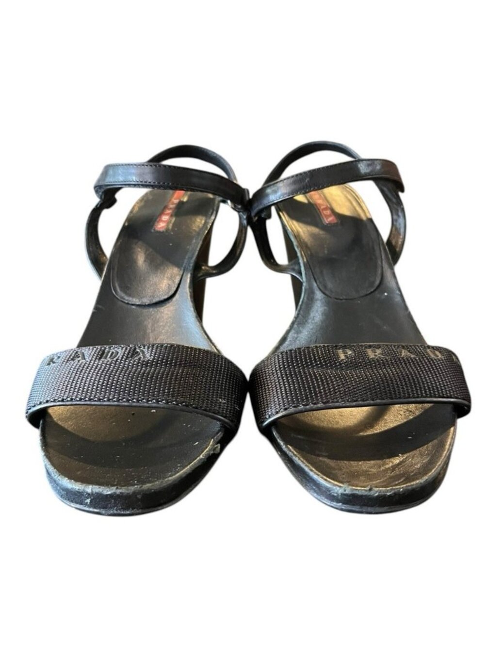 Prada Ladies Size 7.5 Black Leather Platform Sandals Block Heel  Ankle Strap Vtg - Picture 3 of 15